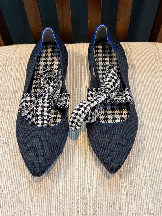 Rothy's Shoes - ROTHY’S Pointed Knit Flats with Houndstooth Bow - Navy/Black